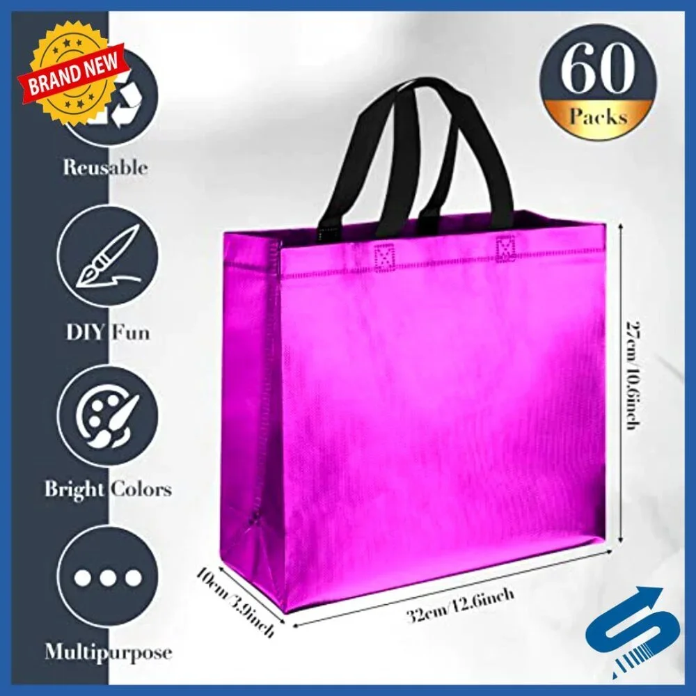 Reusable Tote Bags Set Multicolored Glittery Grocery Shopping Gift Bags